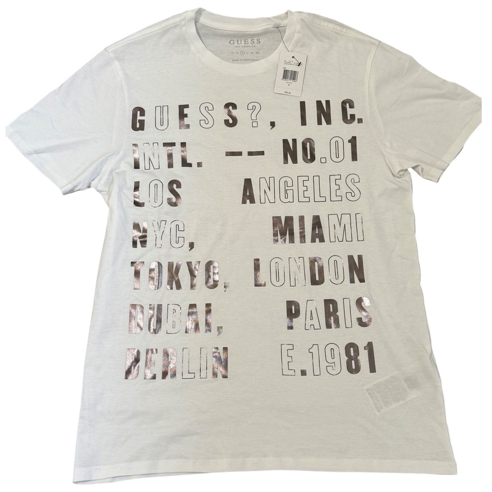 Guess Boys' White Graphic T-Shirt International Cities Tee Medium